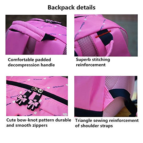 VIDOSCLA 3Pcs Heart Printing Backpack Sets Bowknot Primary Schoolbag Travel Daypack Shoulder Bag Girls Rucksack knapsack