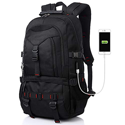 Tocode Laptop Backpack with USB Charging Port & Headphone Port, 17-Inch Fashional Computer School Backpack Water Resistant Business Bag Black Anti-theft Travel Backpacks for Men Women