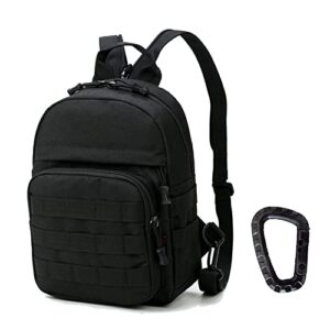 mini tactical backpack, 6l small sling backpacks shoulder bag for running travel daypack with carabiner for men women(black)