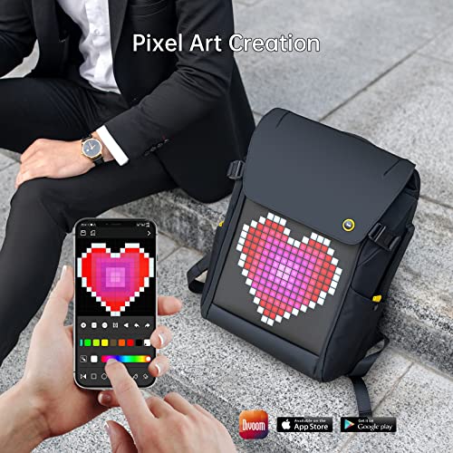 Divoom LED Display Laptop Backpack with App Control, 17 Inch Cool DIY Pixel Art Animation Fashion Backpack, Unique Gift for Men or Women