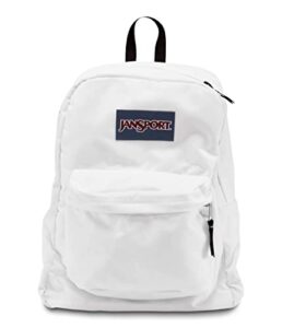 jansport superbreak backpack – school, travel, or work bookbag with water bottle pocket – white