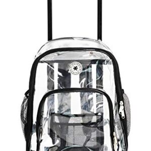 K-Cliffs Rolling Clear Backpack Heavy Duty Bookbag Quality See Through Workbag Travel Daypack Transparent School Book Bags with Wheels Black