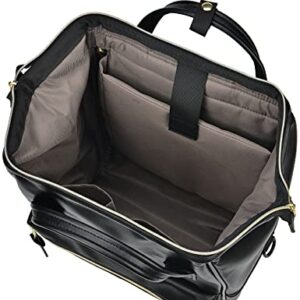 Kah&Kee Leather Backpack Diaper Bag Laptop Travel Doctor Teacher Bag For Women Man (Black II)