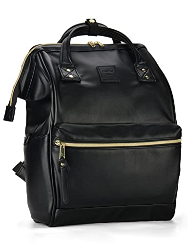 Kah&Kee Leather Backpack Diaper Bag Laptop Travel Doctor Teacher Bag For Women Man (Black II)