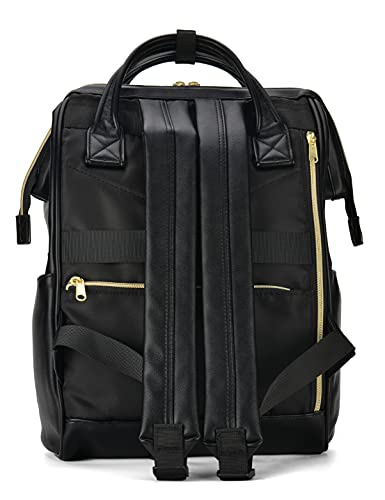 Kah&Kee Leather Backpack Diaper Bag Laptop Travel Doctor Teacher Bag For Women Man (Black II)