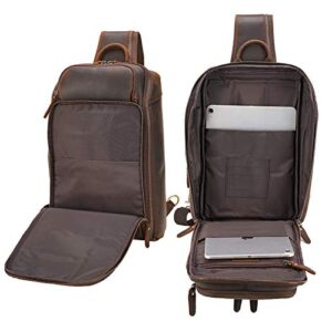 Polare Men's Sling Bag Travel Outdoor Daypack Backpack with Full Grain Leather Fits 13.3'' 14.1'' Laptop