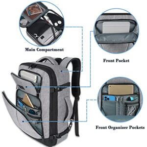 MATEIN Travel Backpack for Men, Flight Approved Carry On Backpack with Toiletry Bag Expandable Luggage Backpack Water Resistant Business Daypack Extra Large Weekender Bag 40L, Gift for Men Women, Grey