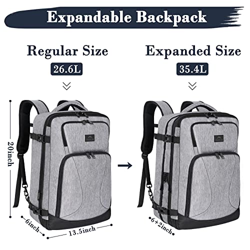 MATEIN Travel Backpack for Men, Flight Approved Carry On Backpack with Toiletry Bag Expandable Luggage Backpack Water Resistant Business Daypack Extra Large Weekender Bag 40L, Gift for Men Women, Grey