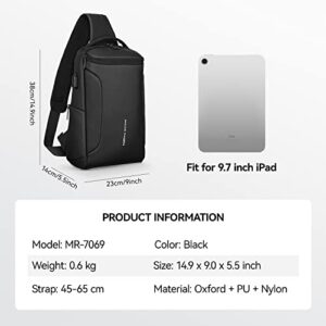 MARK RYDEN Sling Backpack for Men, Waterproof Shoulder Bag with USB Charging Port and Adjustable Strap, Holds 9.7 Inch ipad, Sling Bag for Traveling, Sporting, Cycling, Daily
