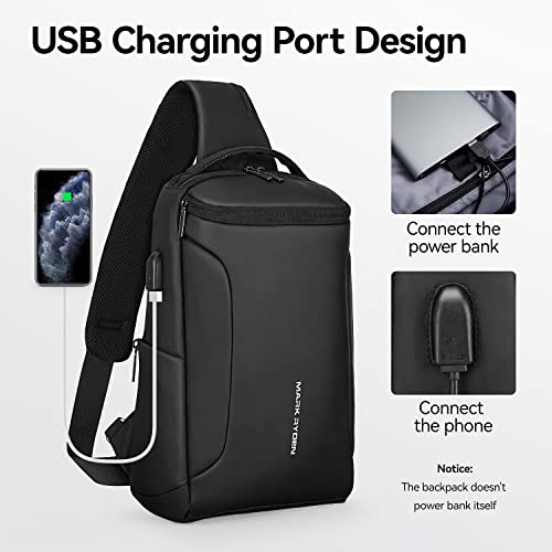 MARK RYDEN Sling Backpack for Men, Waterproof Shoulder Bag with USB Charging Port and Adjustable Strap, Holds 9.7 Inch ipad, Sling Bag for Traveling, Sporting, Cycling, Daily