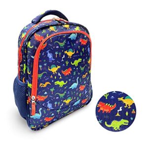 dinosaur backpack for kids toddlers boys, cute 13” daycare preschool kindergarten elementary school boy backpacks, water bottle pocket holder, insulated padded bags, toddler travel bag, blue dino