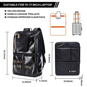 Clear Laptop Backpack Heavy Duty, 17 Inch Trendy Laptop Backpack, Water Resistant Transparent Travel Bags Apply to Men/Women, Amber Clear Glue Material, Built in Detachable Laptop Sleeves (Black)