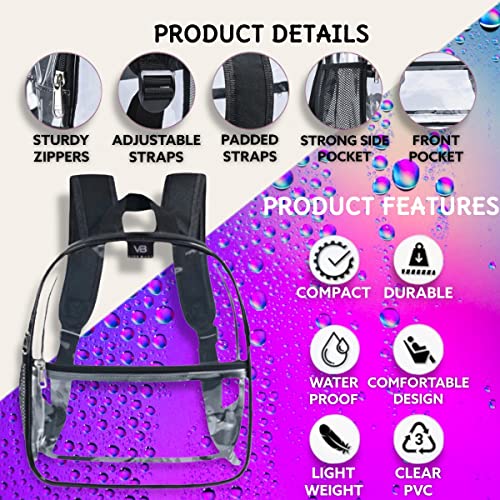 Clear Backpack Stadium Approved, Heavy Duty Small Transparent Backpack For Boys, Girls, Adults – School, Work, Festival, Concert Backpack – Ultra Soft PVC Plastic, Upgraded Under 12x12x6" (Jet Black)