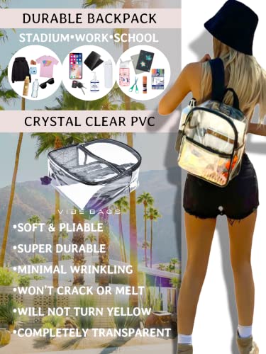 Clear Backpack Stadium Approved, Heavy Duty Small Transparent Backpack For Boys, Girls, Adults – School, Work, Festival, Concert Backpack – Ultra Soft PVC Plastic, Upgraded Under 12x12x6" (Jet Black)