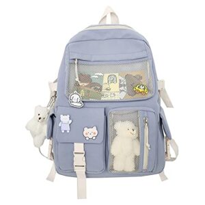 thanps kawaii backpack with cute pin and accessories cute kawaii backpack for school bag kawaii girl backpack (blue)