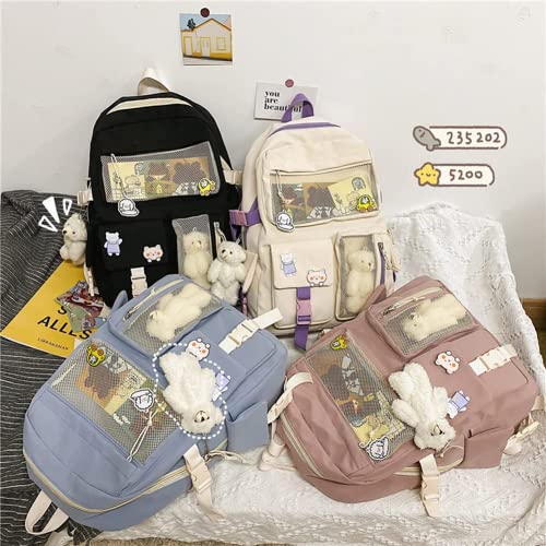 Thanps Kawaii Backpack with Cute Pin and Accessories Cute Kawaii Backpack for School Bag Kawaii Girl Backpack (Blue)