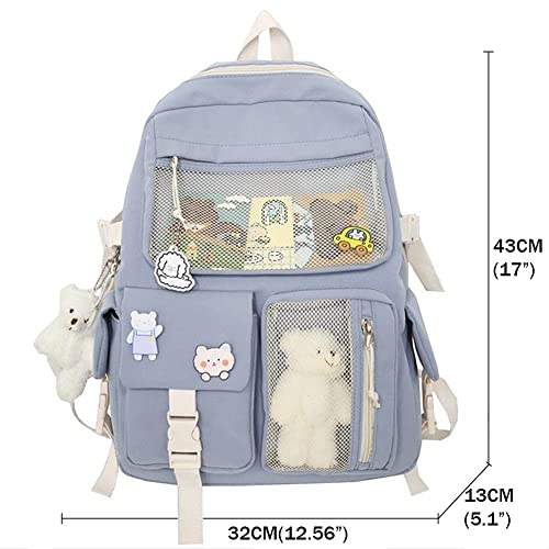 Thanps Kawaii Backpack with Cute Pin and Accessories Cute Kawaii Backpack for School Bag Kawaii Girl Backpack (Blue)
