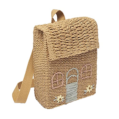 CEMDER Kids Handbag Backpack Girls Straw Woven Funny Bag Student School Cute Little House Mini Backpack