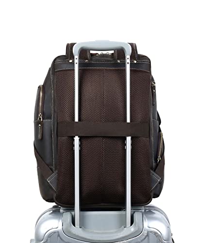 Taertii Mens Full Grain Genuine Leather 15.6 Laptop Backpack Large Capacity Weekender Overnight Camping Travel Rucksack 30L