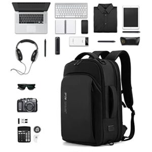 FENRUIEN Expandable Travel Backpack 15.6 Inch with USB Laptop Backpack Anti Theft Waterproof Business Smart Backpack, Multipurpose Large Capacity Daypack College School Bookbag for Men, Black