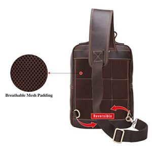 compalo Thick Full Grain Leather Sling Bag Shoulder Backpack Travel Rucksack Casual Crossbody Bag