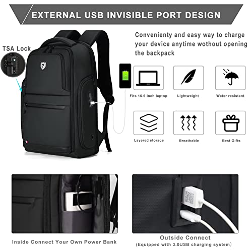 FENRUIEN Business Travel Backpack for Men, fit 15.6" Laptop Backpack, Waterproof Backpack with USB Charging Port, Anti-Theft luggage Backpack with TSA Lock, Daypack Backpack for College/School