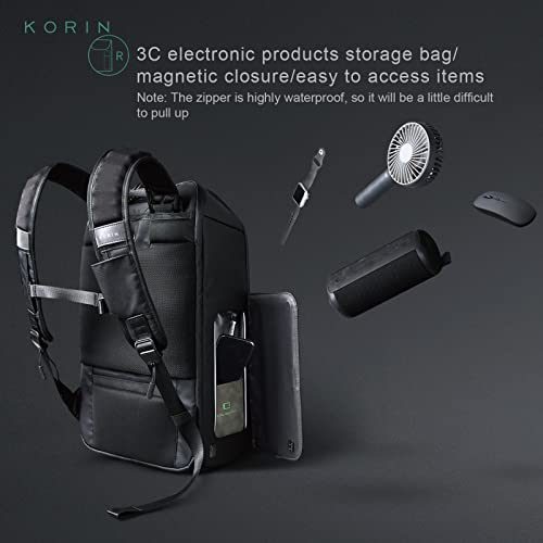 KORIN Laptop Bag For Men Women - Laptop Backpack 15.6" Travel Backpack With USB Charging Port, Original Design Flippack Anti-Theft Shool Backpack For Traveling, Hiking, Commuting, Black