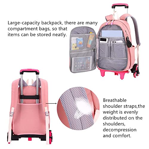 Rolling Backpack for Kids Elementary and Middle School Students with Wheel Travel Backpack Girls Solid Color School Bag