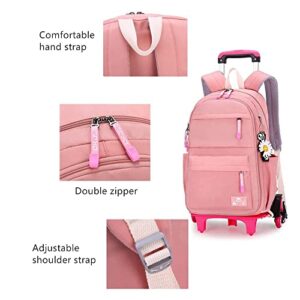 Rolling Backpack for Kids Elementary and Middle School Students with Wheel Travel Backpack Girls Solid Color School Bag