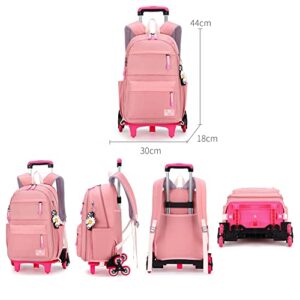 Rolling Backpack for Kids Elementary and Middle School Students with Wheel Travel Backpack Girls Solid Color School Bag