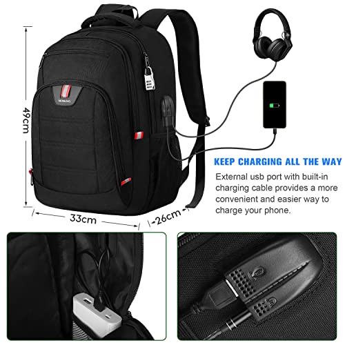 MOMUVO Backpack for Men, School Backpack for Teens/Boys, Laptop Backpack fit 17.3 Notebook with USB Charging port, Anti Theft College Backpack Bookbags for Travel Business Work, Water Resistant