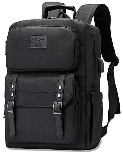 Laptop Backpack Women Men College Backpacks Bookbag Vintage Backpack Book Bag Fashion Back Pack Anti Theft Travel Backpacks with Charging Port fit 15.6 Inch Laptop Black