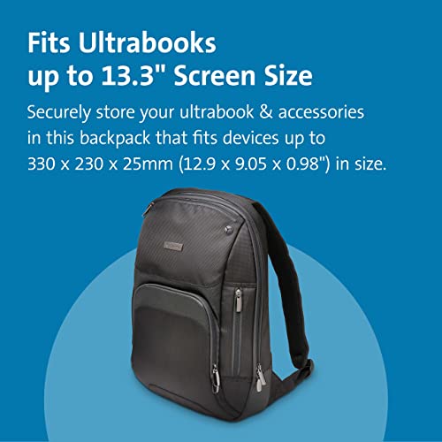 Kensington Triple Trek Slim Backpack for MacBooks, Chromebooks, Tablets & Ultrabooks up to 13-Inch-14-Inch (K62591AM), Black