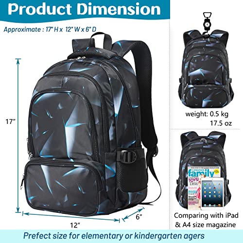 BLUEFAIRY Boys Backpack Elementary Kids School Bags Middle School Primary School Bookbags Lightweight Sturdy Durable Gift with Plenty of Pockets Age 5-9（Black&Blue