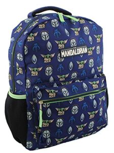 disney star wars mandalorian baby yoda boy’s girl’s adult 16 inch school backpack (one size, blue/green)