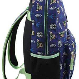 Disney Star Wars Mandalorian Baby Yoda Boy's Girl's Adult 16 Inch School Backpack (One Size, Blue/Green)