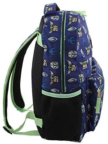 Disney Star Wars Mandalorian Baby Yoda Boy's Girl's Adult 16 Inch School Backpack (One Size, Blue/Green)