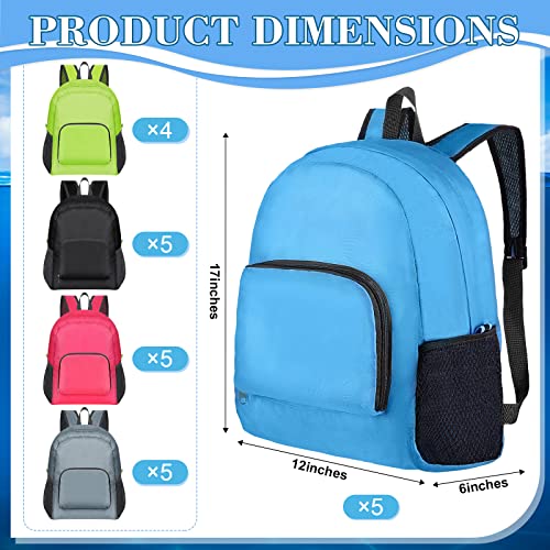 15 Pieces Backpack 17 Inch Backpacks 5 Assorted Colors Foldable Lightweight Bookbags Student Outdoor Travel School Book Bag