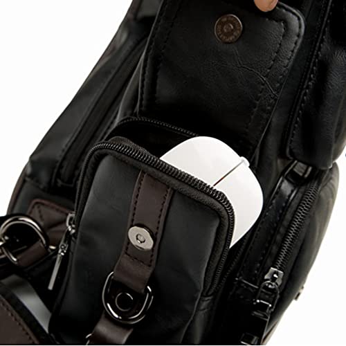 Leather Cool Sling Bag Crossbody Backpack for Men Women Outdoor Travel Camping Fishing Hunting Hiking Handbag Cross Body Shoulder Chest Pack Daypack