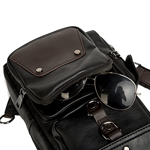 Leather Cool Sling Bag Crossbody Backpack for Men Women Outdoor Travel Camping Fishing Hunting Hiking Handbag Cross Body Shoulder Chest Pack Daypack