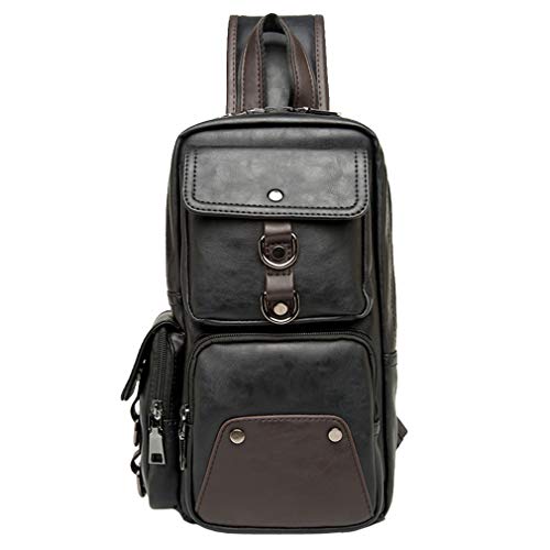 Leather Cool Sling Bag Crossbody Backpack for Men Women Outdoor Travel Camping Fishing Hunting Hiking Handbag Cross Body Shoulder Chest Pack Daypack