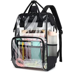 heavy duty clear backpack for men women, school bag bookbag pvc plastic transparent backpacks for boys girls (black)