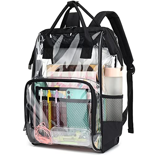 Heavy Duty Clear Backpack for Men Women, School Bag Bookbag PVC Plastic Transparent Backpacks for Boys Girls (Black)