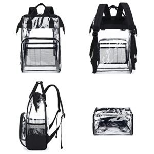 Heavy Duty Clear Backpack for Men Women, School Bag Bookbag PVC Plastic Transparent Backpacks for Boys Girls (Black)