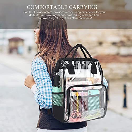 Heavy Duty Clear Backpack for Men Women, School Bag Bookbag PVC Plastic Transparent Backpacks for Boys Girls (Black)