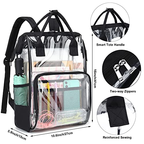 Heavy Duty Clear Backpack for Men Women, School Bag Bookbag PVC Plastic Transparent Backpacks for Boys Girls (Black)