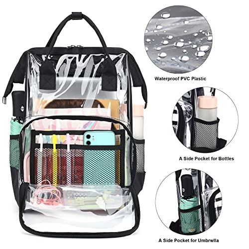 Heavy Duty Clear Backpack for Men Women, School Bag Bookbag PVC Plastic Transparent Backpacks for Boys Girls (Black)