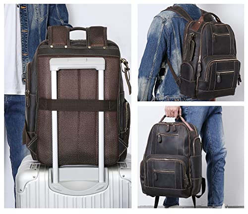 UBANT Leather Backpack for Men, 15.6 inch Laptop Backpack Vintage Full Grain Leather School College Bookbag Large Capacity Business Office Work Bag Casual Camping Travel Weekend Daypack