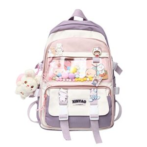 mbvbn kawaii backpack with cute card plush pendant kawaii school backpack cute aesthetic backpack for girls teen bag school supplies,purple