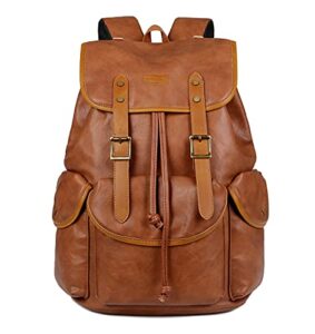 leather 15.6 inch laptop backpack school college backpack satchel bookbag travel business backpack cn-01 (brown)